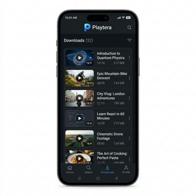 Playtera logo on saved videos screen