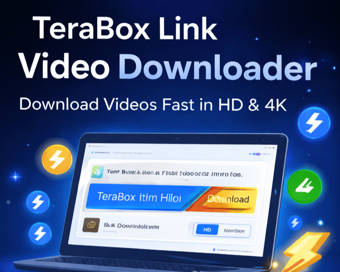 TeraBox High-Speed Downloader interface mockup with PlayTera branding